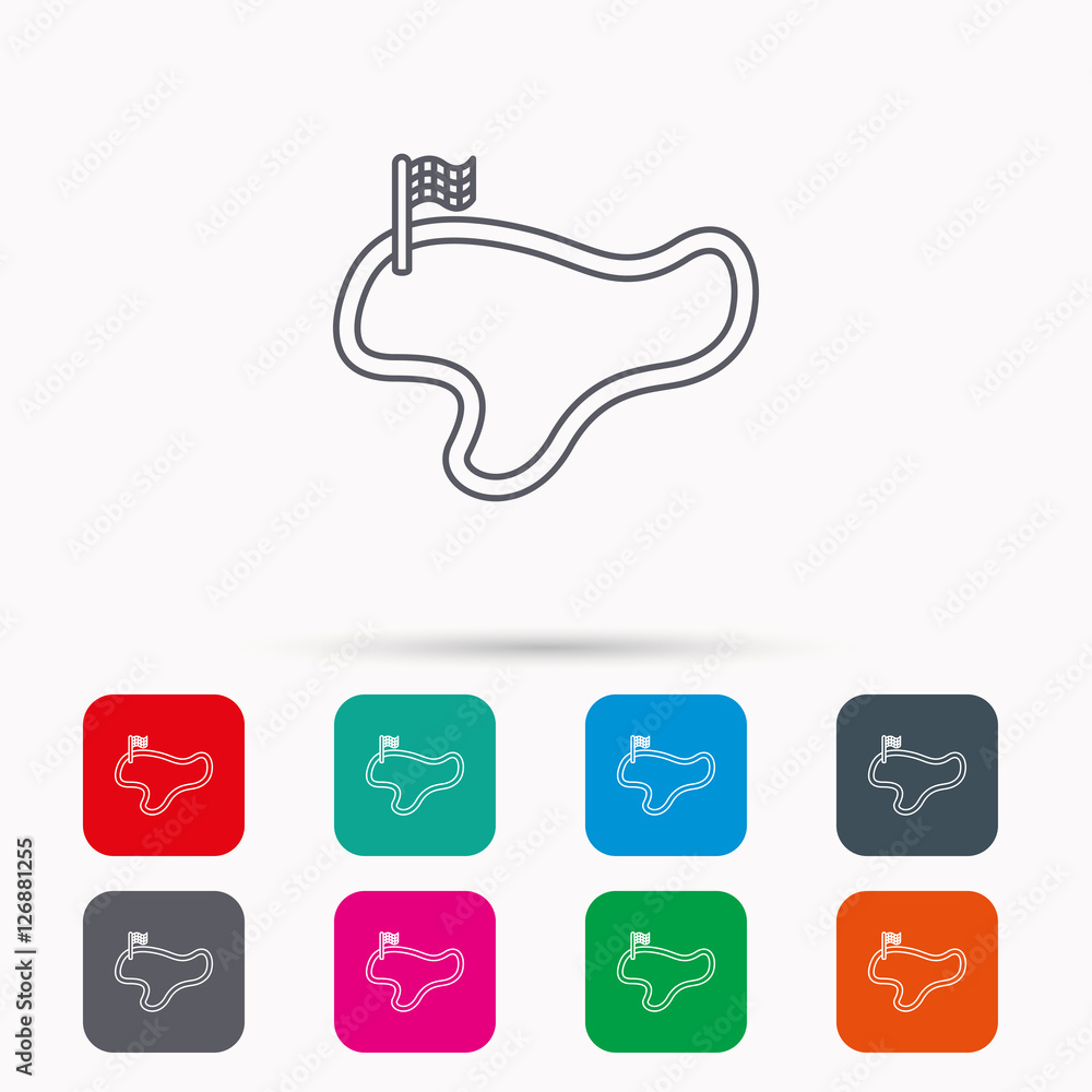 Poster race track or lap icon. finish flag sign. linear icons in squares on white background. flat web symb
