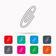 Safety pin icon. Paperclip sign. Linear icons in squares on white background. Flat web symbols. Vector