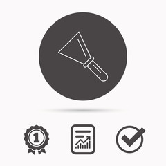 Spatula icon. Finishing repair tool sign. Report document, winner award and tick. Round circle button with icon. Vector