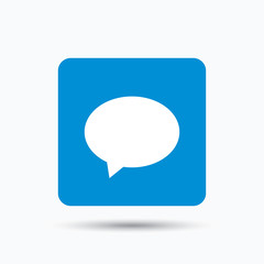 Speech bubble icon. Chat symbol. Blue square button with flat web icon. Vector