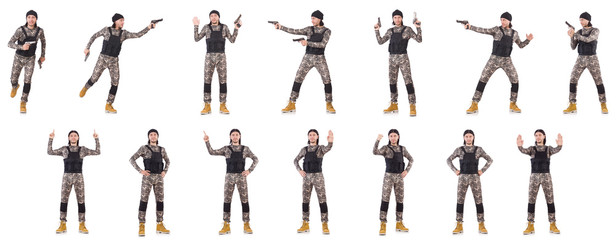Soldier with gun isolated on white