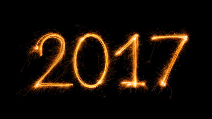 Happy New Year - 2017 with sparklers on black background