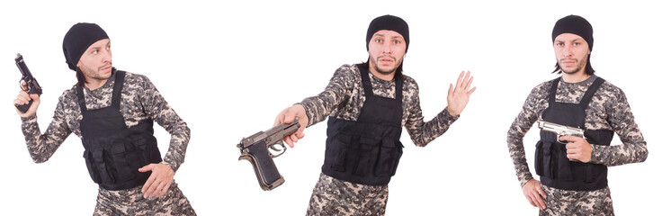 Soldier with gun isolated on white