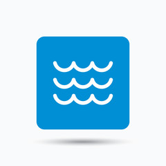 Wave icon. Water stream symbol. Blue square button with flat web icon. Vector