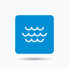 Wave icon. Water stream symbol. Blue square button with flat web icon. Vector