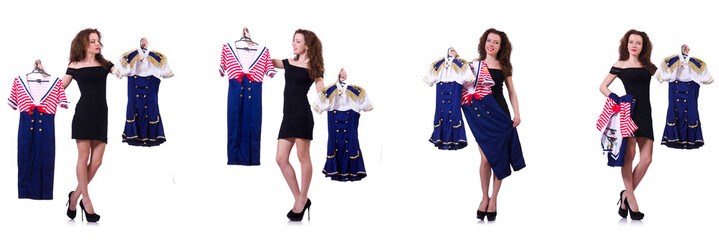 Fototapeta premium Woman with difficult choice of choosing clothing
