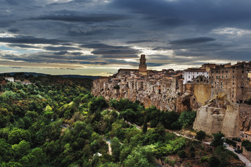 Fototapeta na wymiar Panorama view of the medieval town in Tuscany, situated on a cli