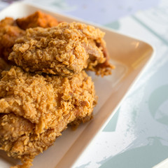 Fried chicken on a white plate,Top view.