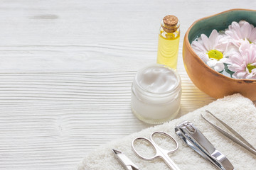 oil and cream for nail care in spa