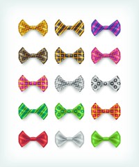 Bow ties icons collection. Different color and pattern necktie vector illustrations