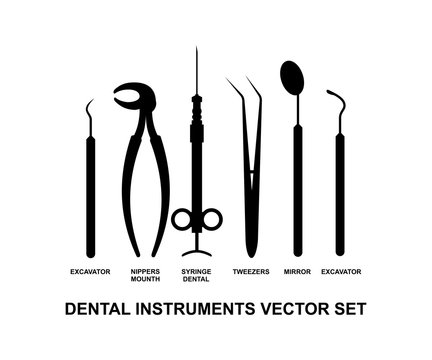 Dental Instrument Vector Set Tool Logo Design Stock Vector