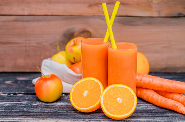 Fruit juice with orange, carrots and ginger 