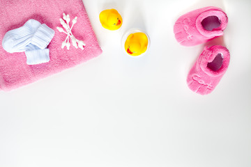 baby accessories for bath on white background