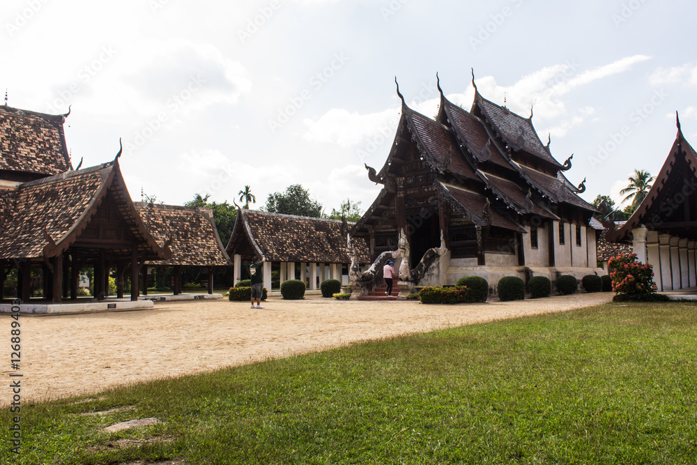 Wall mural wat ton kain, old wood chapel in chiang mai thailand