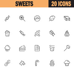 Sweets food flat icon set for web design.