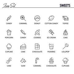 Fototapeta premium Sweets food flat icon set for web design.