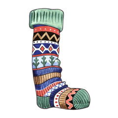 Christmas winter holiday symbol sock in a watercolor style isolated