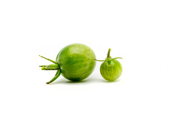 Two homegrown cherry tomatoes  isolated on white