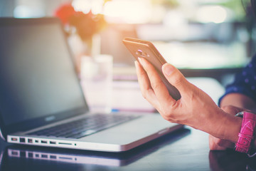 Businesswoman thinking about business profits quarter of year at his office