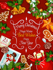 Fototapeta na wymiar Christmas Day, New Year holidays poster design