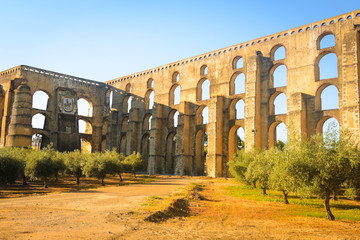 Amoreira Aqueduct in the town of Elvas. Alentejo Region. Portugal