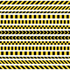 Vector set of seamless tapes. For restriction and dangerous zones. Yellow and black.