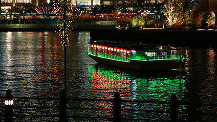 Night view of the sightseeing ship of Japan