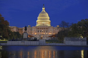 The Capitol Building in Washington DC at night with reflection in pond, capital of the United States of America - 126893893