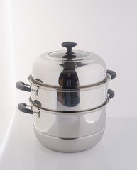 pan or steamer pan on a background.