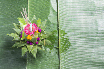 Krathong on banana leaf an annual tradition November each year