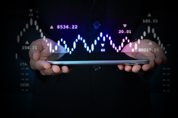 Man touching virtual waves