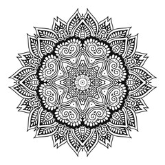 Hand Drawn Henna Abstract Mandala Flowers and Paisley Doodle, antistress for adult Coloring Page for coloring book