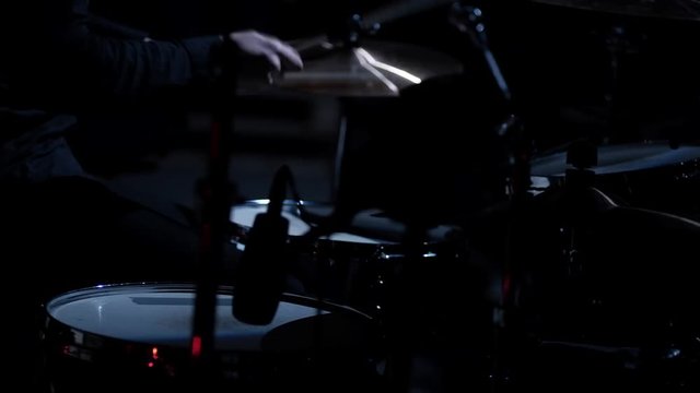 Slow Motion - Drummer Plays at The Concert, Drumming, Close up of Drummer's Hands