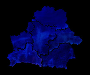 Hand drawn watercolor map of Belarus. Isolated illustration map of Belarus on white background.