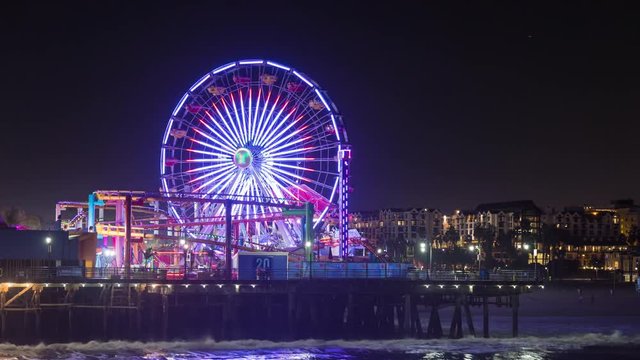 Santa Monica Pier, Pacific Park California Ferris Wheel Night Timelapse