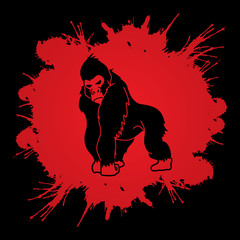 Gorilla standing designed on splatter blood background graphic vector.