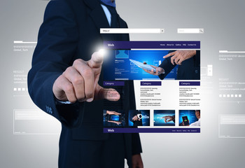 business man showing web page