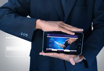 business man showing web page on tablet