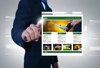 business man showing web page