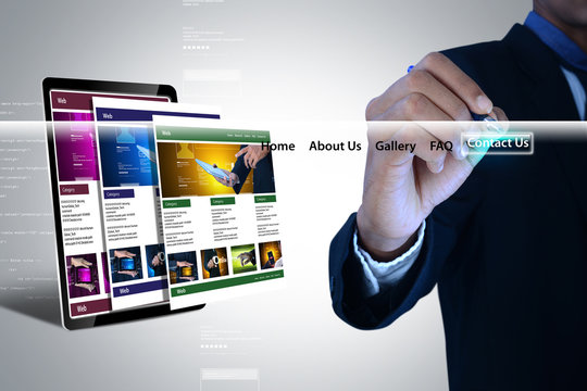 business man showing web page