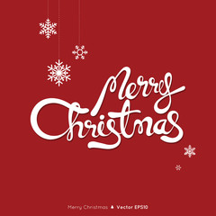 Merry Christmas text with snowflakes on red background