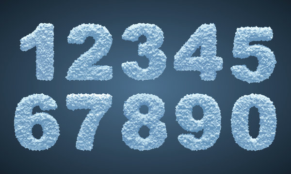 Blue snowy numbers, winter font.