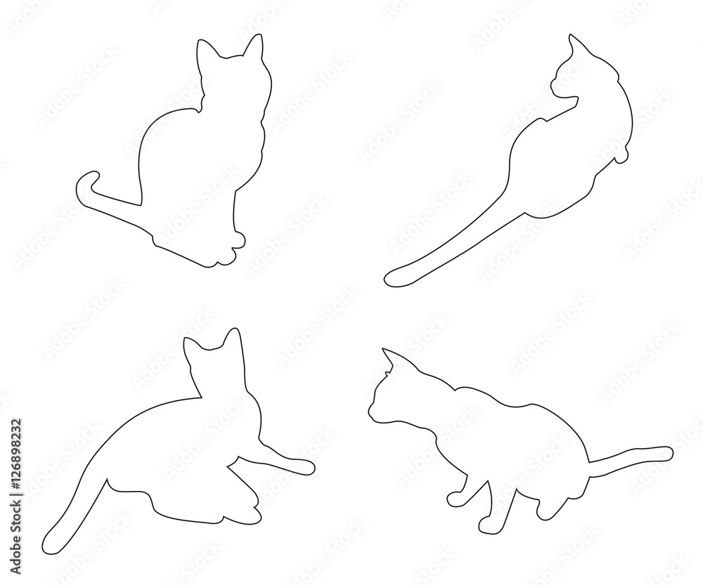 Poster vector paths of cats set on the white background