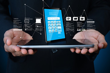 Man hand showing Tablet pc with password protection