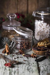 glass jars with spices