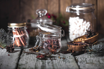 glass jars with spices