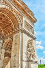 Fototapeta na wymiar Moldings and decorations on the Arc de Triomphe in Paris. Franc