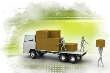 Truck with working  peoples in color background