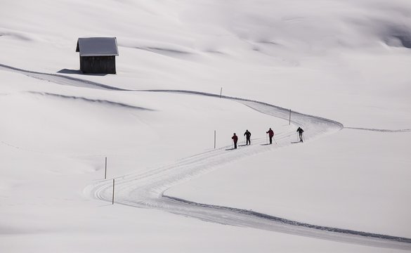 Cross-country skiing at Prato Piazza in Braies, South Tyrol, Trentino Alto Adige , Italy