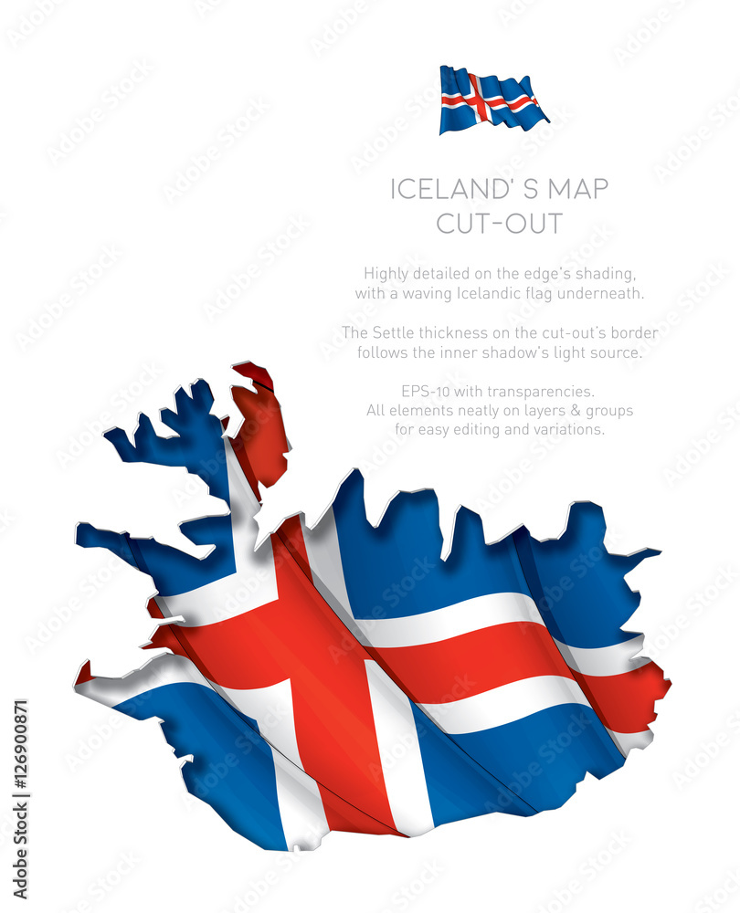 Sticker Iceland Map Cut-Out with Waving Flag